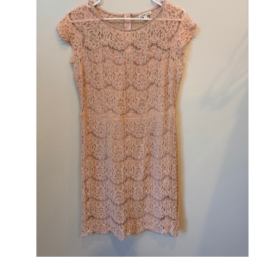 Charlotte Russe Blush Pink Floral Lace Sheath Dress Cap Sleeve Back Zip S Large